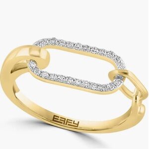 Effy Gold and Silver Link Diamond Ring 14 K